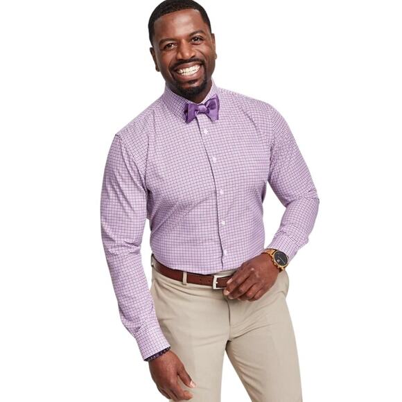 Tayion by Montee Holland Menswear Purple & White Mini Check Print Button Shirt - Picture 1 of 8
